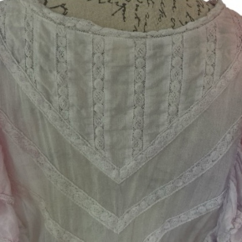 LoveShackFancy dress, tiered, lace, embroidery. Pastel, flutter sleeves, size XL - Picture 7 of 9